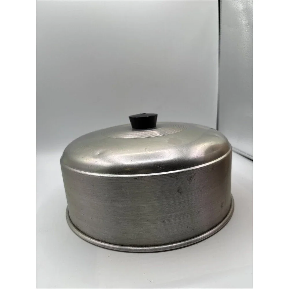 Vtg. Aluminum Metal Retro Cake Pie Cover Dome Lid w/ Handle 10” Party Preowned